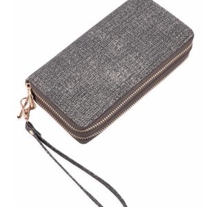 Black double zip wallet with wrist loop